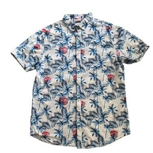 Ricky Singh Denim & Flower White, Blue & Pink Hawaiian Button Down Shirt Medium